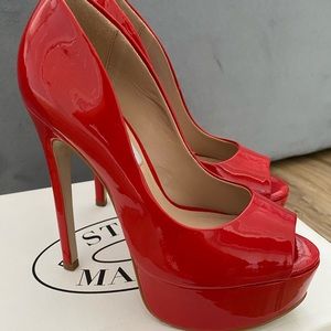 Steve Madden Red Patent Open Toe High Heels 5.5